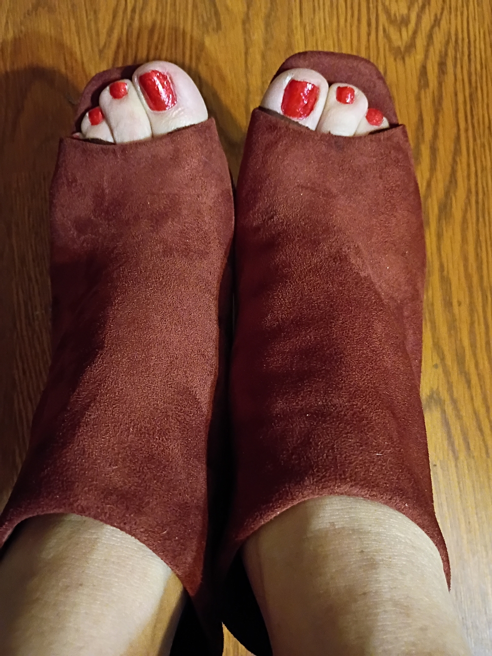 Cupid Rust Suede Peep-Toe Mules